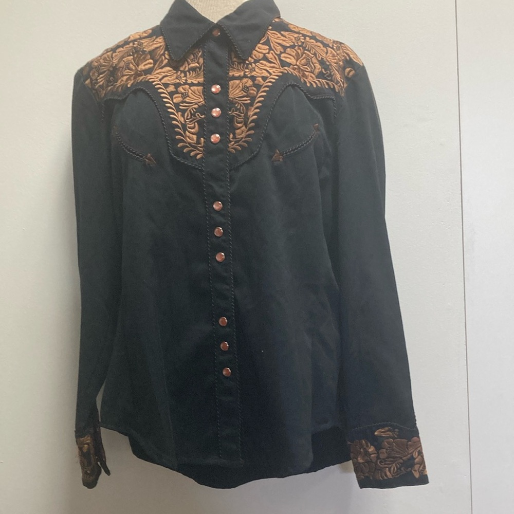 Black Western Shirt with Brown Embroidery